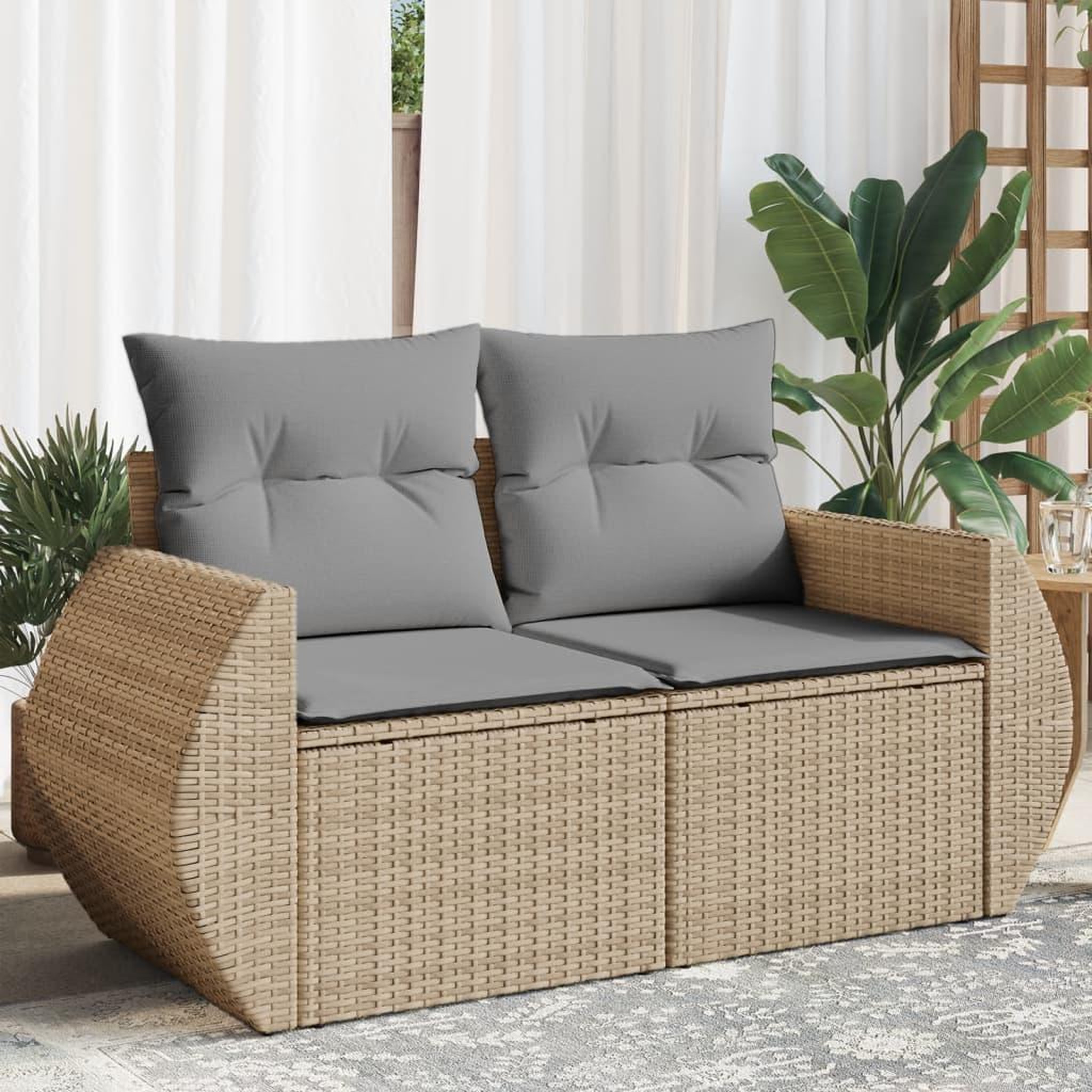 Voir la diapositive 1 : VIDAXL Canape de jardin avec coussins 2 places beige resine tressee