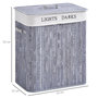Voir la diapositive 3 : HOMCOM Panier à linge corbeille à linge 2 bacs bambou pliable couvercle poignée sac amovible en toile gris