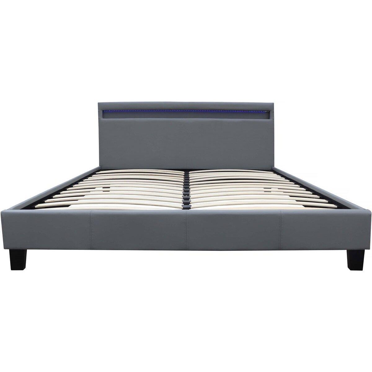 Habitat et Jardin Lit  avec LED  Maria  - 160 x 200 cm - Gris