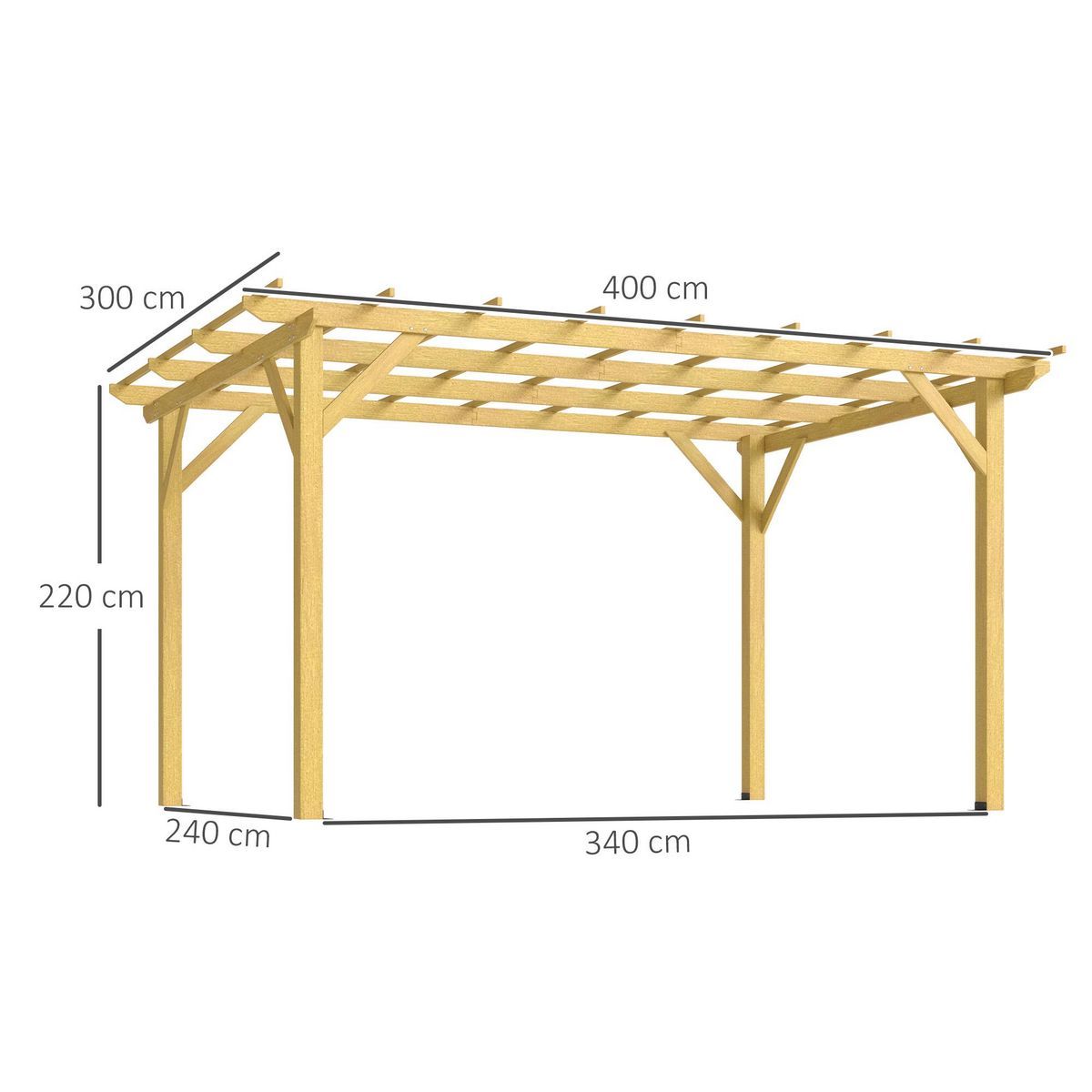 OUTSUNNY Pergola bois autoportante 12 m² dim. 3 x 4 m - toit chevrons lattes espacées - sapin pré-huilé