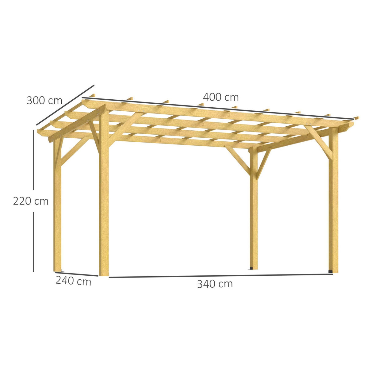OUTSUNNY Pergola bois autoportante 12 m² dim. 3 x 4 m - toit chevrons lattes espacées - sapin pré-huilé