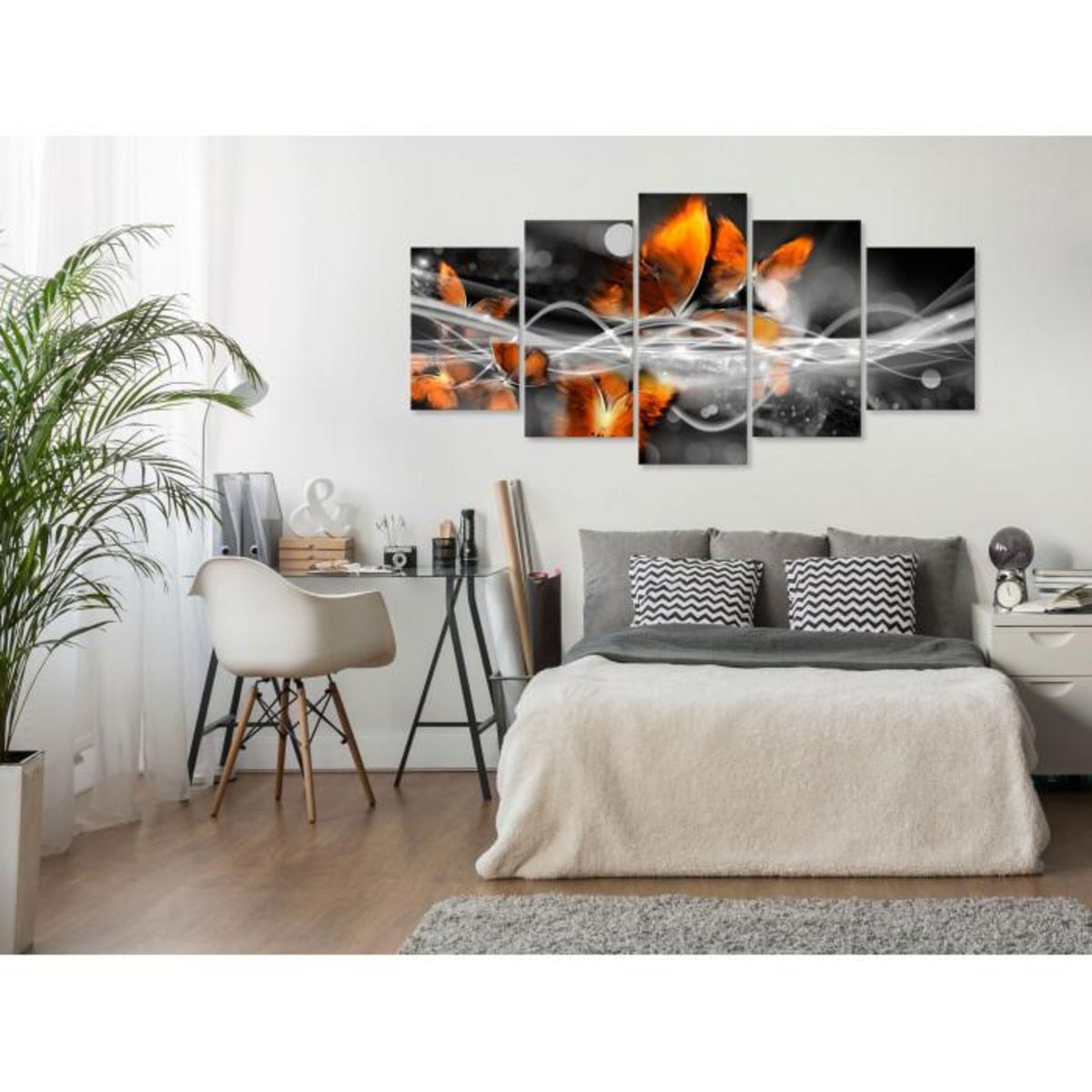 Paris Prix Tableau 5 Panneaux  Swarm of Butterflies Wide Grey