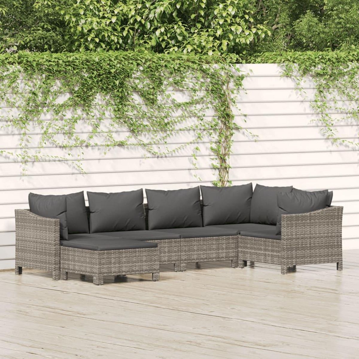 VIDAXL Salon de jardin 6 pcs avec coussins Gris Resine tressee