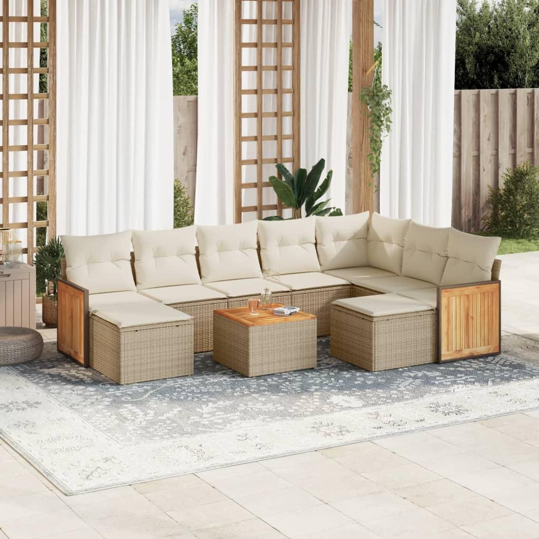 VIDAXL Salon de jardin avec coussins 10 pcs beige resine tressee