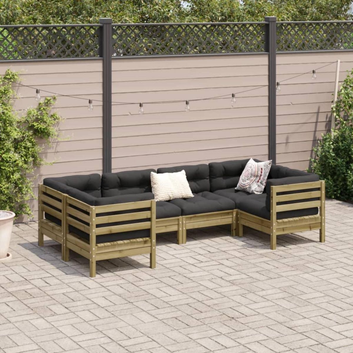 VIDAXL Salon de jardin 6 pcs avec coussins bois de pin impregne