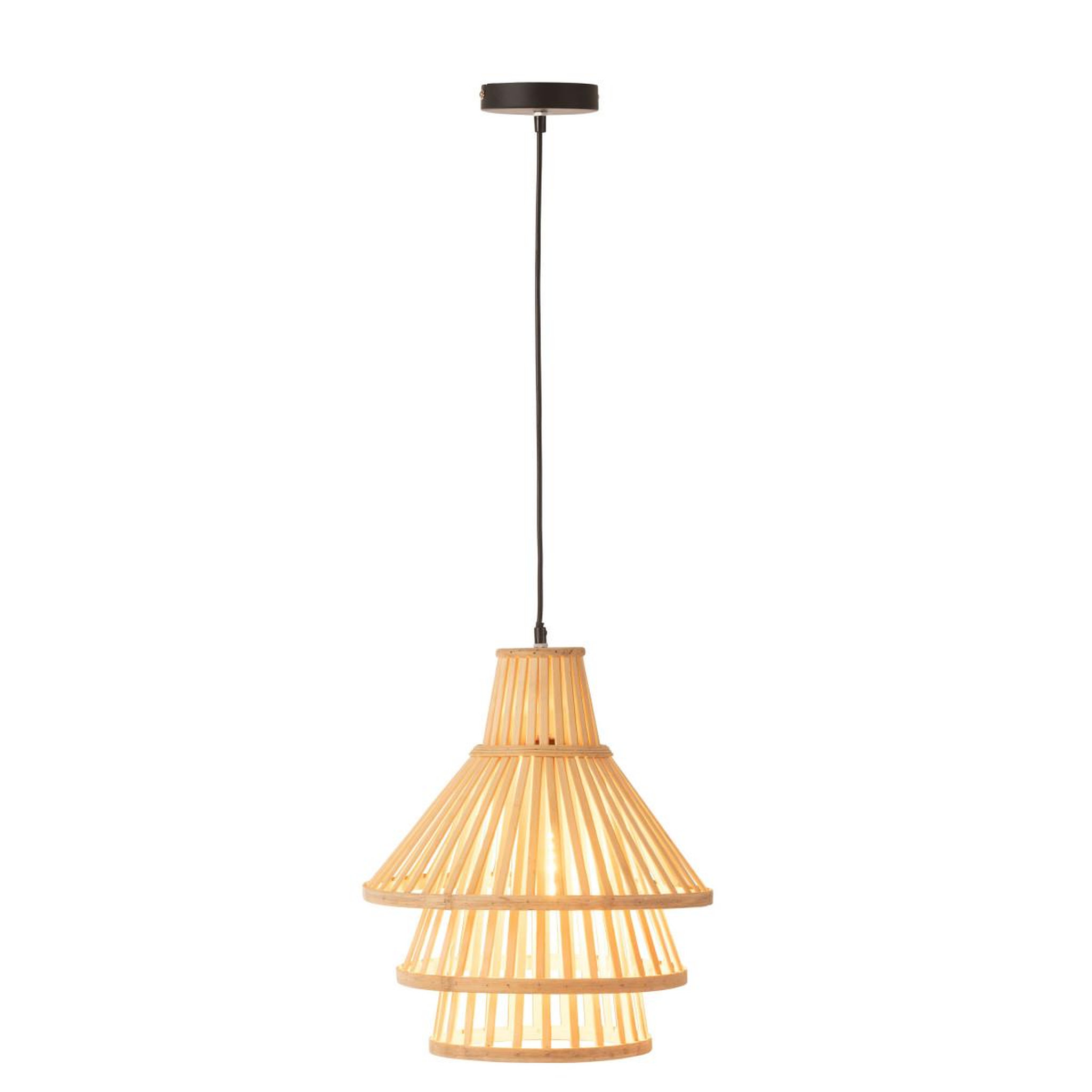 Voir la diapositive 2 : J-LINE Lampe Suspension en Bambou  Midano  32cm Naturel