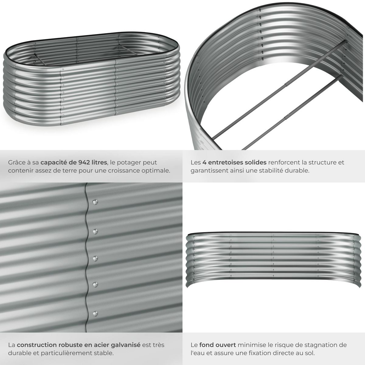 tectake Carré potager en acier galvanisé argent