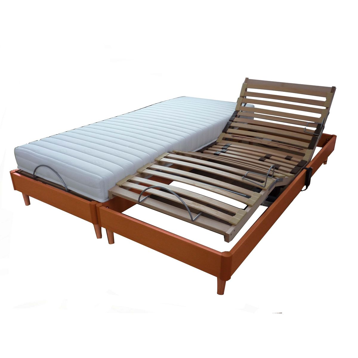 IDLITERIE Ensemble relaxation accueil latex + sommier avec réglage fermeté au niveau lombaire 2x80x200