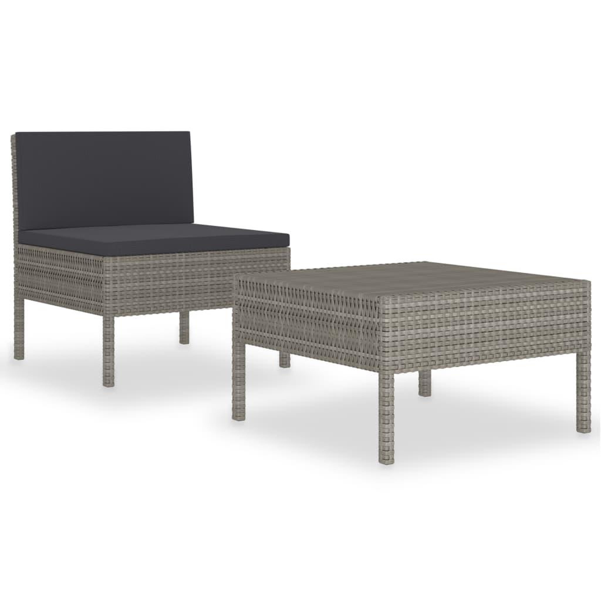 Voir la diapositive 2 : VIDAXL Salon de jardin 2 pcs avec coussins Resine tressee Gris
