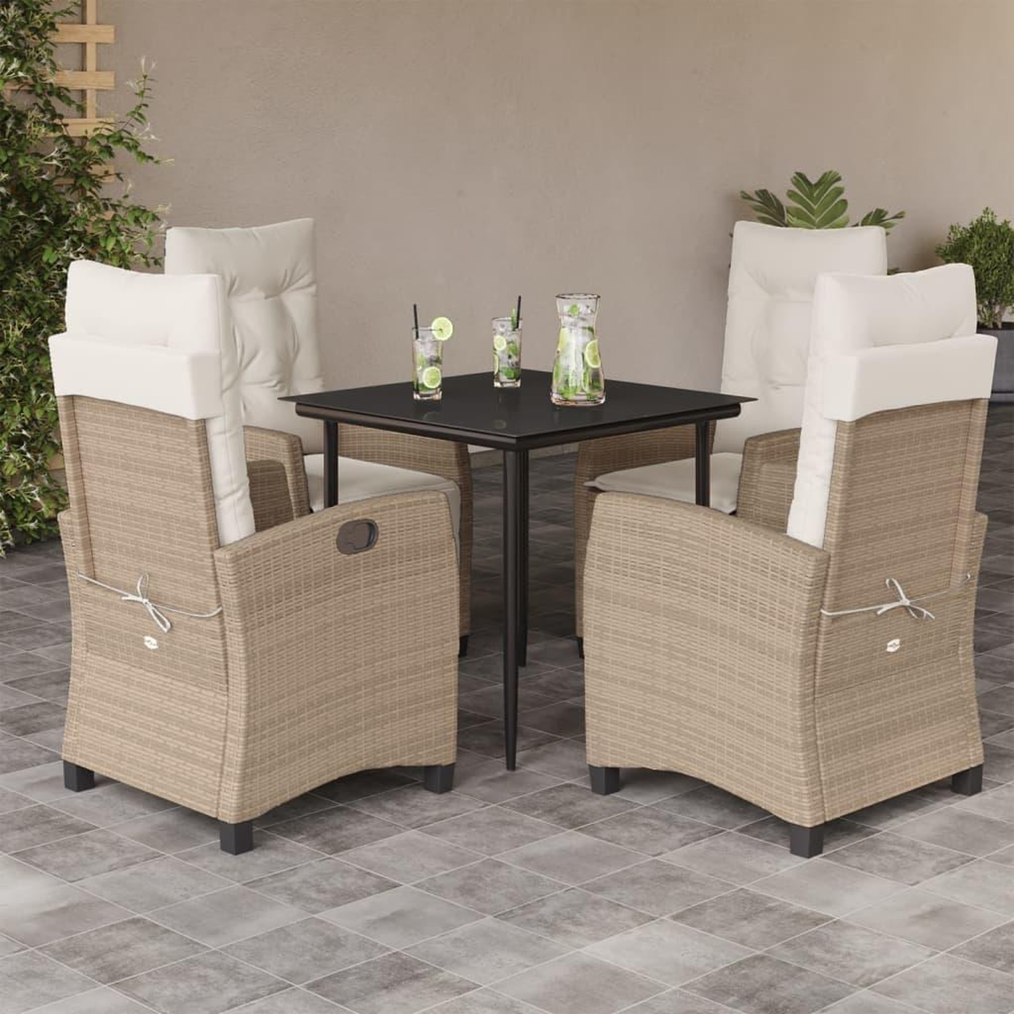 VIDAXL Ensemble a manger de jardin avec coussins 5pcs Beige poly rotin