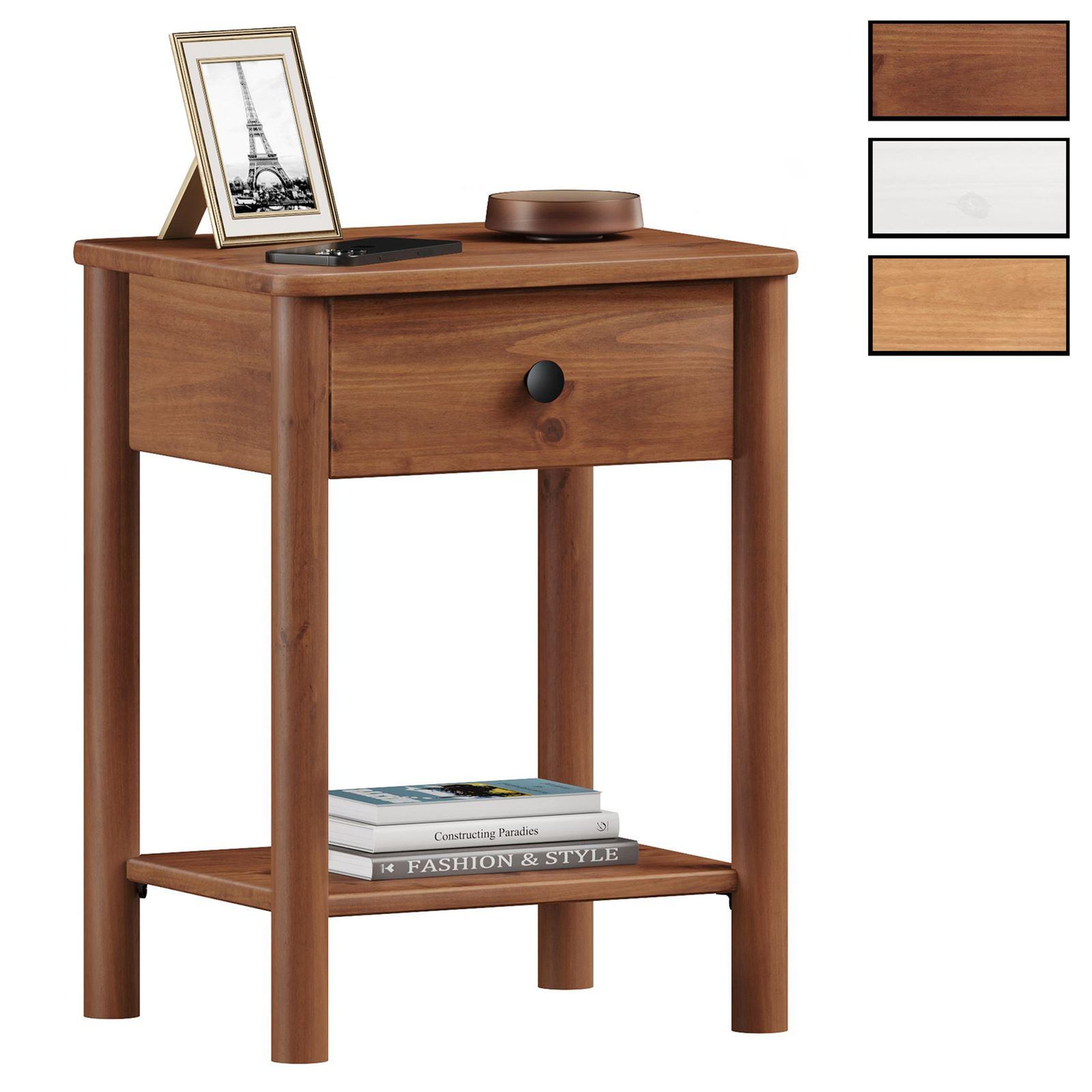 IDIMEX Table de chevet apoana avec tiroir en bois massif. Coloris disponibles : Marron, Blanc