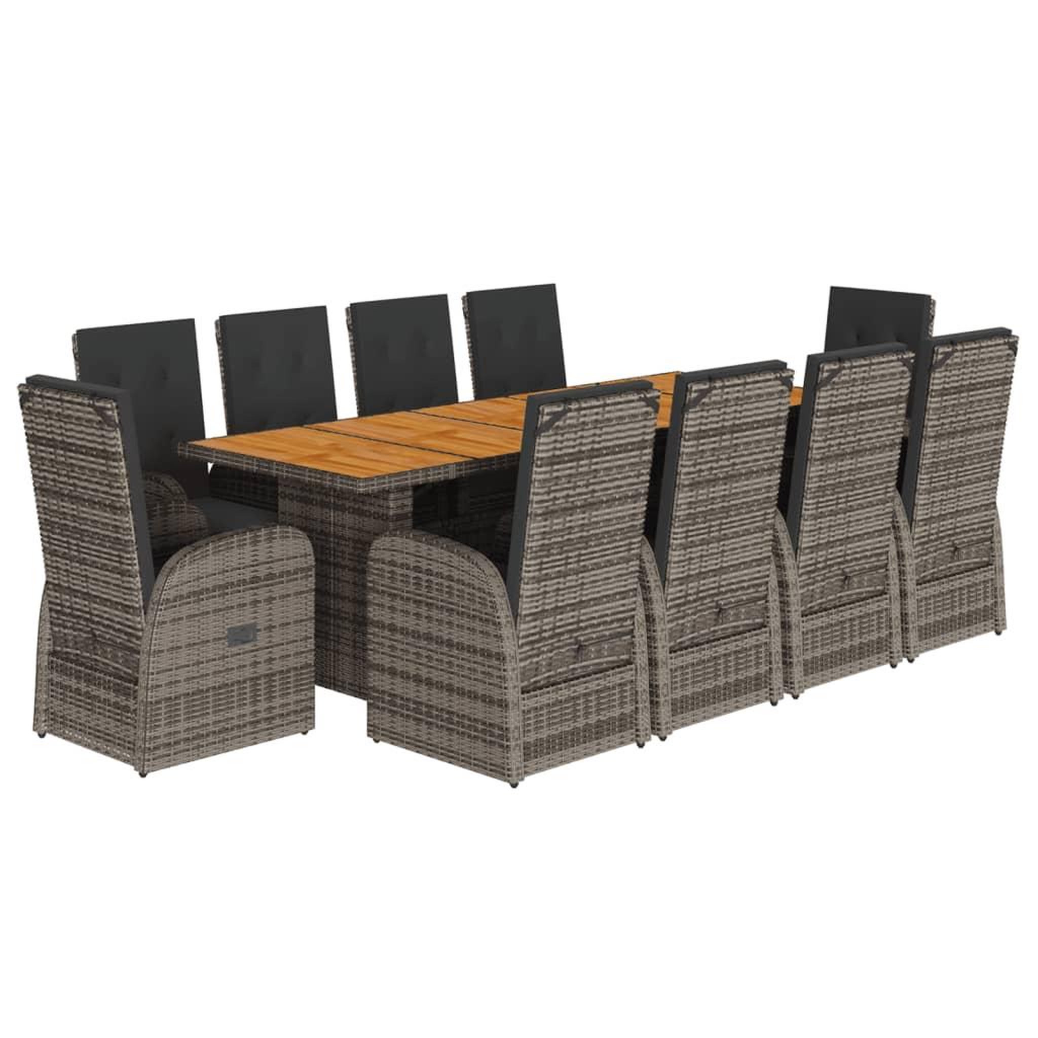 Voir la diapositive 2 : VIDAXL Ensemble a manger de jardin 11pcs avec coussins gris poly rotin