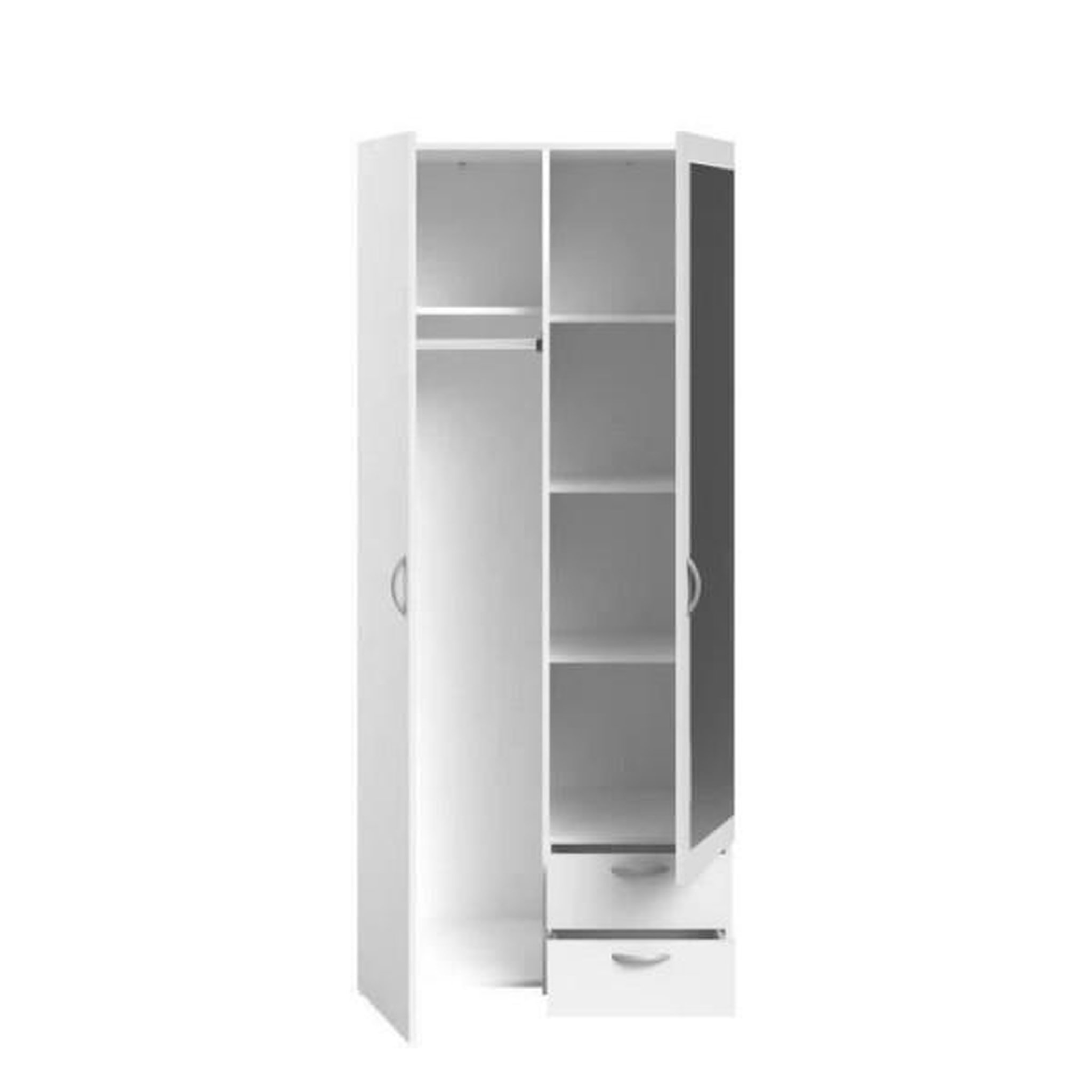 Voir la diapositive 3 : PARISOT Armoire VARIA - Décor blanc - 2 portes battantes + 1 miroir + 2 tiroirs - L 81 x H 185 x P 51 cm - PARISOT