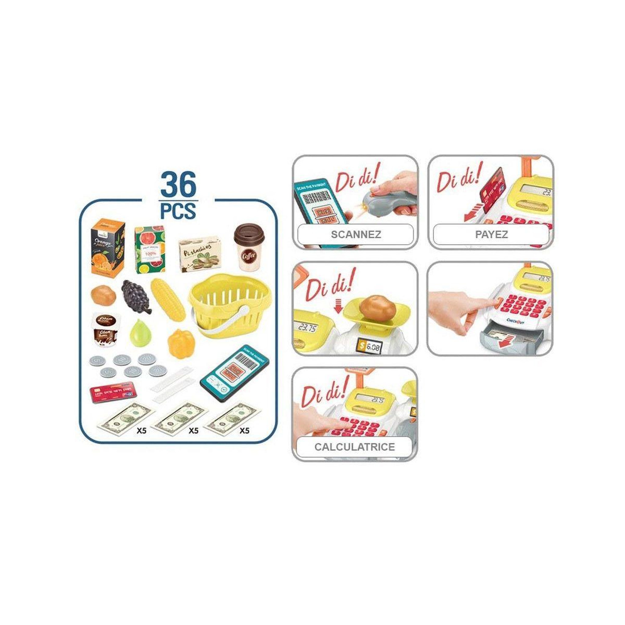Voir la diapositive 2 : 1001JOUETS Caisse Enregistreuse Jouet de Marchande - 36 Accessoires, Douchette et Effets Sonores