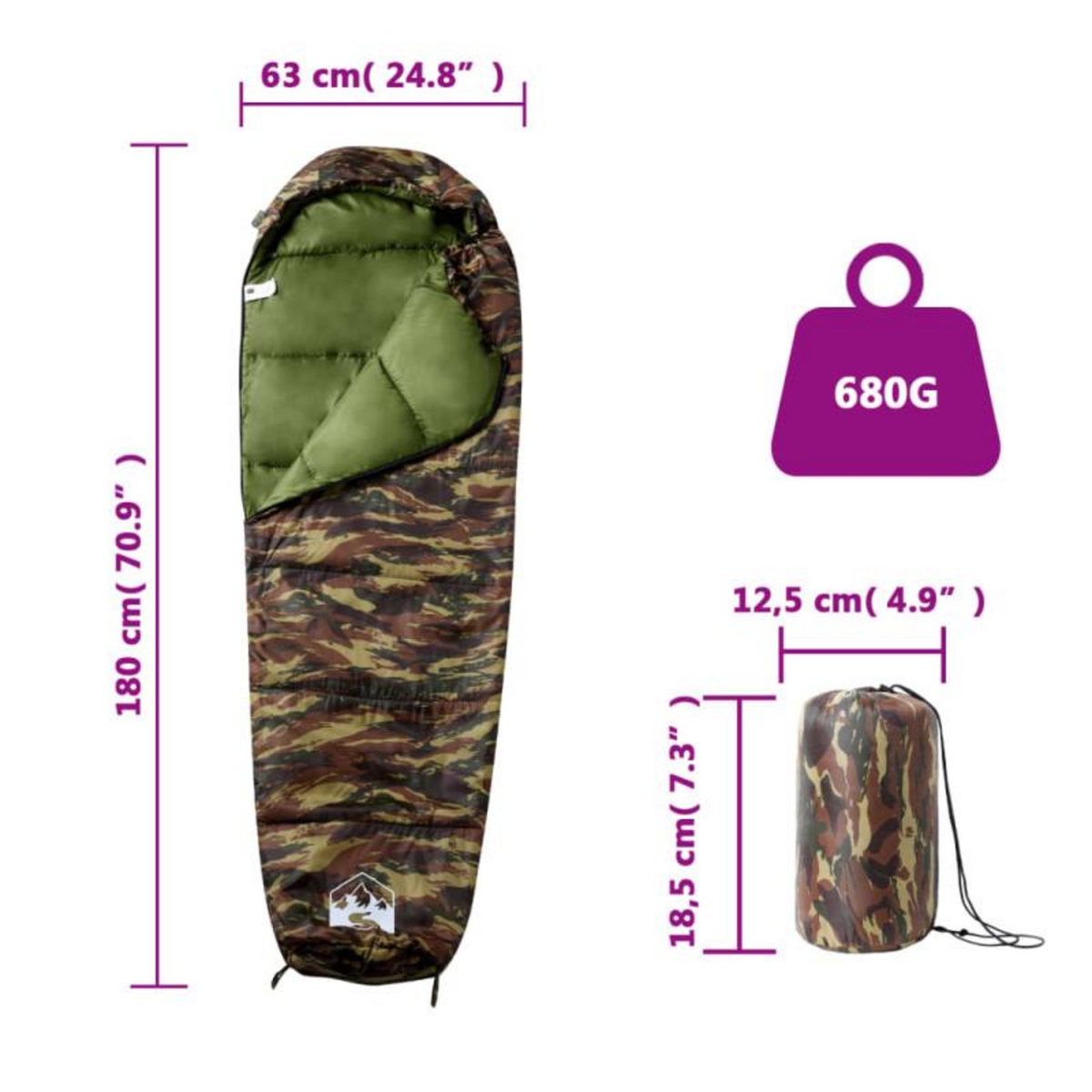 VIDAXL Sac de couchage momie pour adultes camping 3 saisons