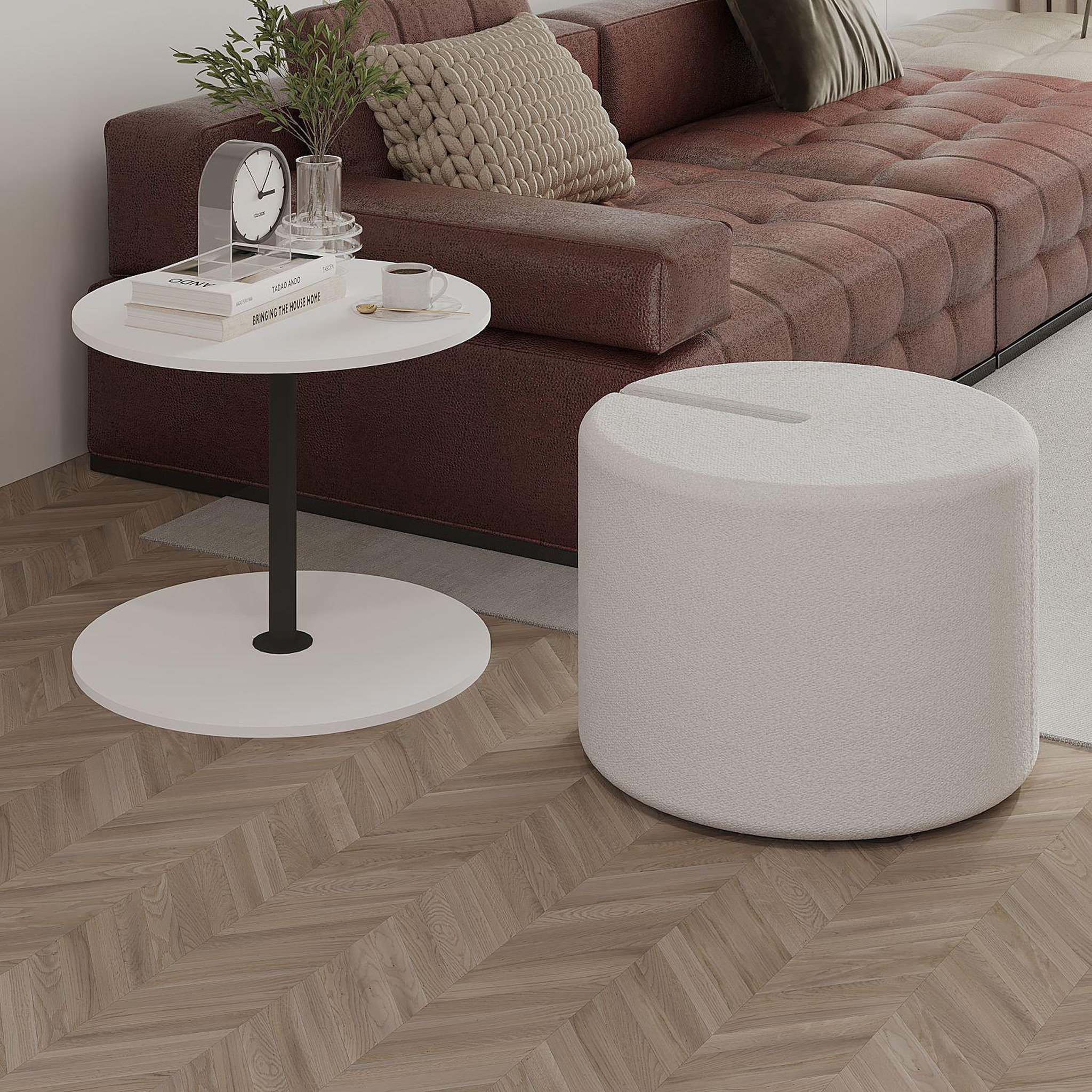 Voir la diapositive 4 : Habitat et Jardin Table d'appoint avec pouf en bois  vexana  - 43 x 43 x 47 cm - blanc
