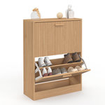 ID MARKET Meuble à chaussures 12 paires JULIETTE 2 portes lattes tasseau bois coloris chêne