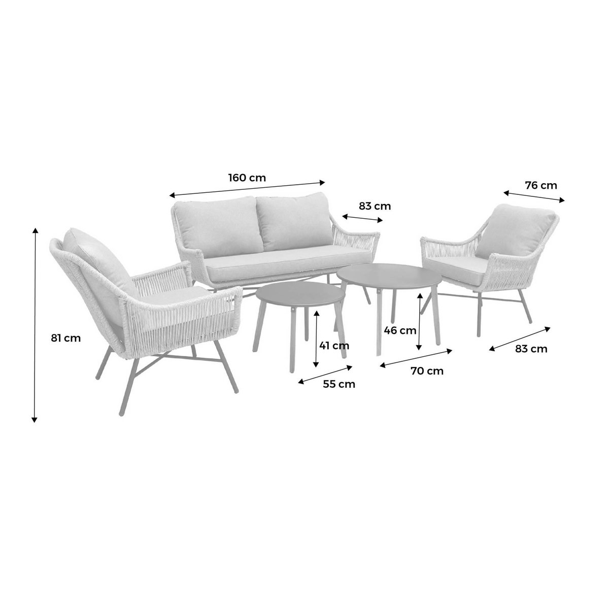 SWEEEK Salon de jardin bas 4 places KUTA – résine tressée effet corde, coussins beiges