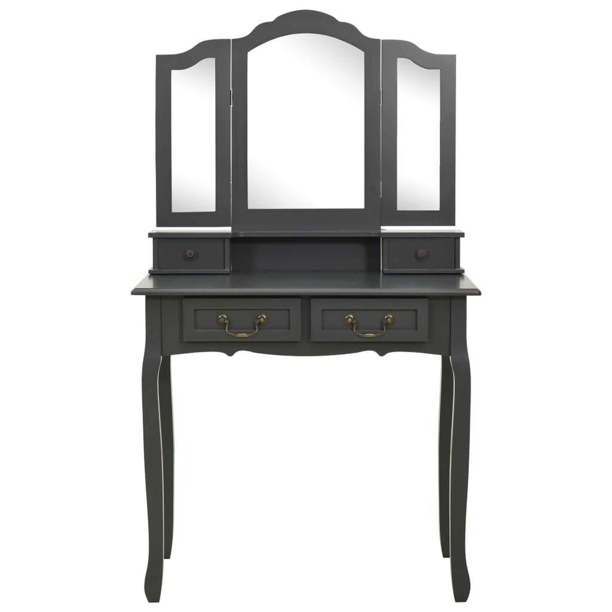 Voir la diapositive 3 : VIDAXL Ensemble de coiffeuse avec tabouret Gris 80x69x141 cm Paulownia
