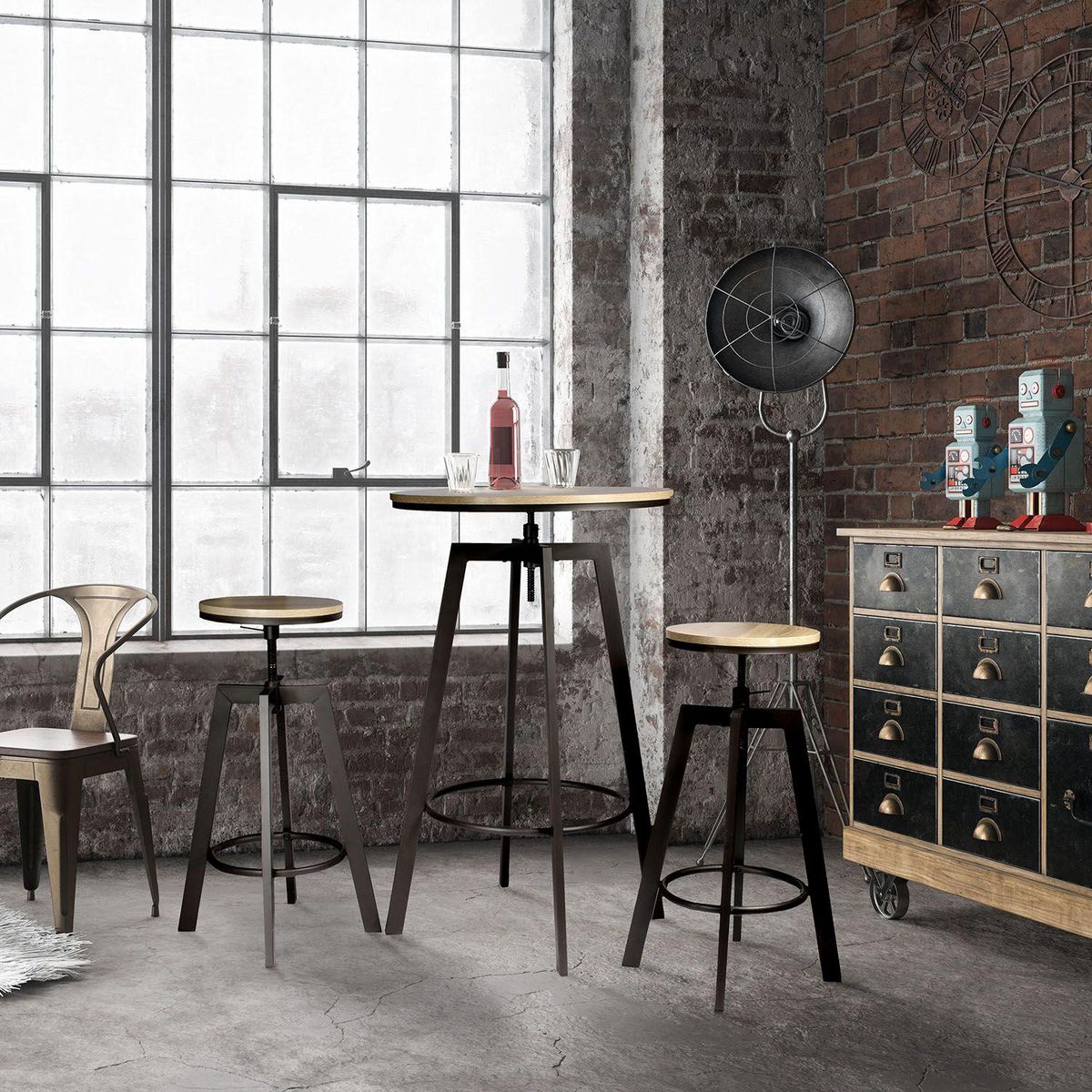 The Home Deco Factory Table haute avec tabourets design industriel Aria - 2 Personnes - Noir