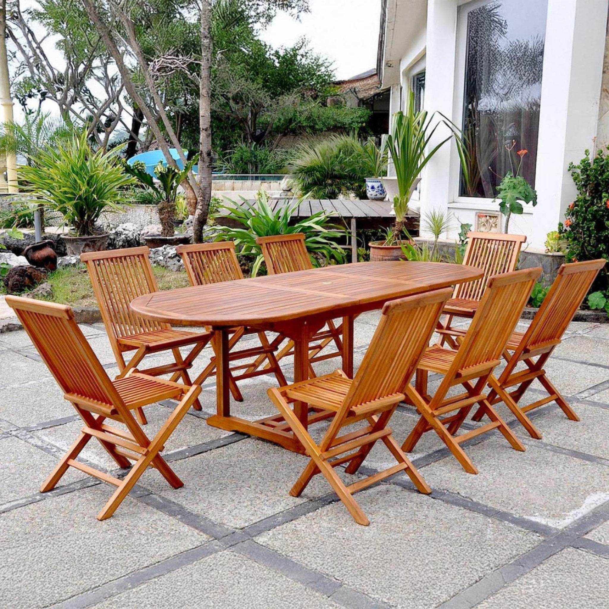 Voir la diapositive 2 : CONCEPT USINE Salon de jardin teck huilé 8 personnes - table ovale + 8 chaises lubok