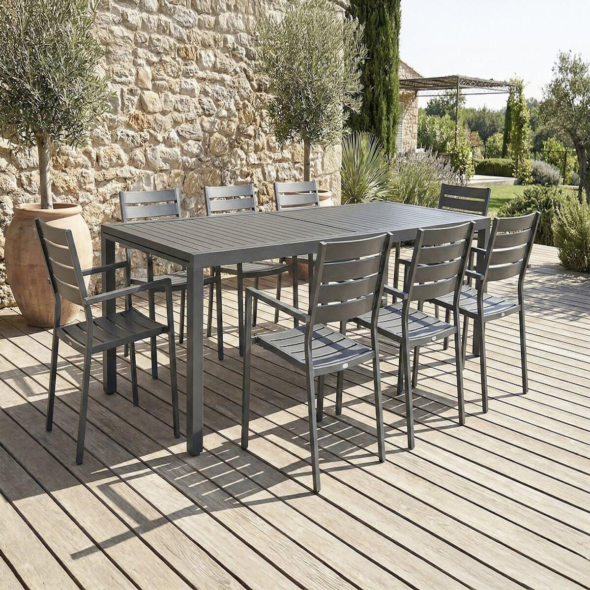 Habitat et Jardin Table de jardin extensible en métal  Salou  - 240/300 x 100 x 75 cm - Gris