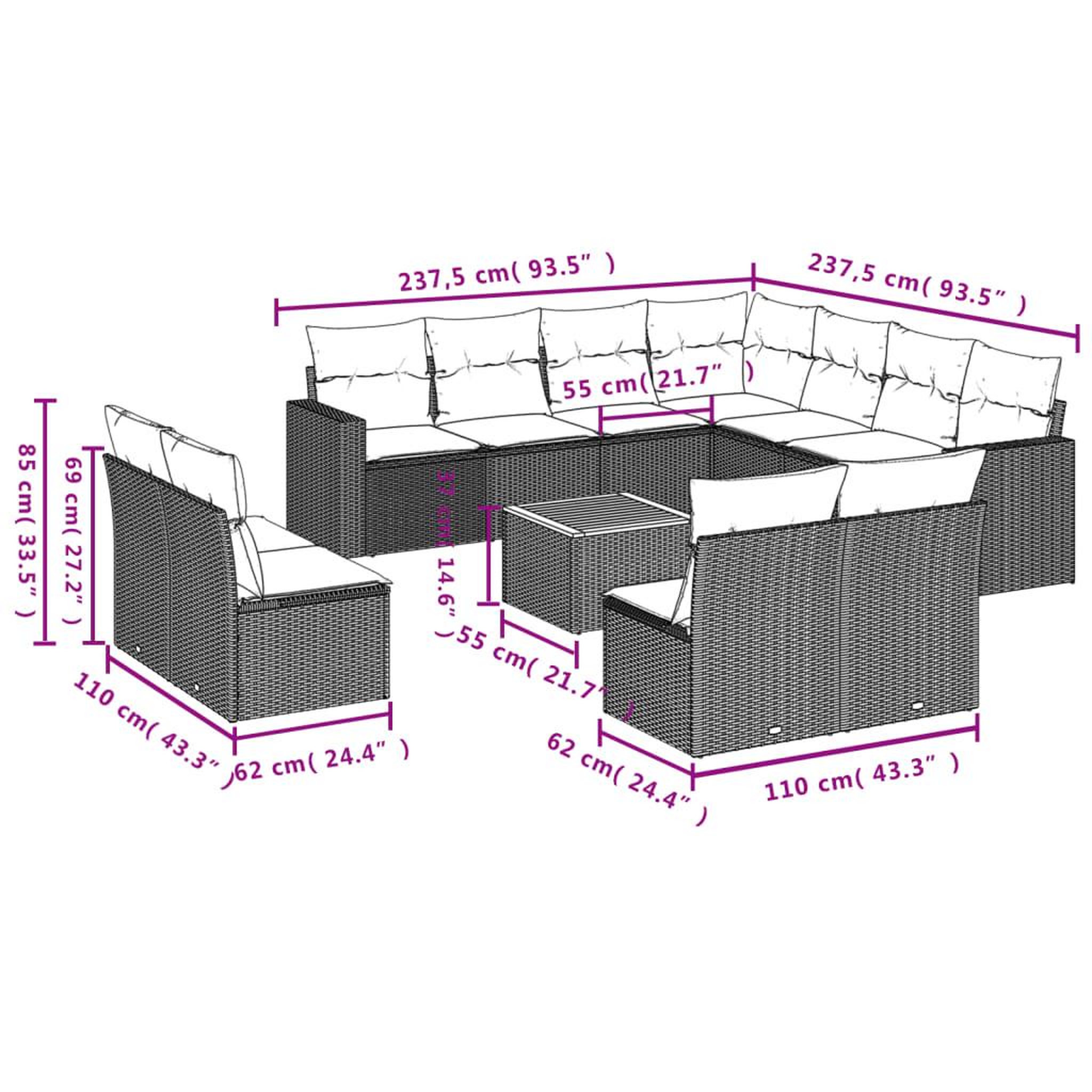 Voir la diapositive 4 : VIDAXL Salon de jardin avec coussins 12 pcs beige resine tressee