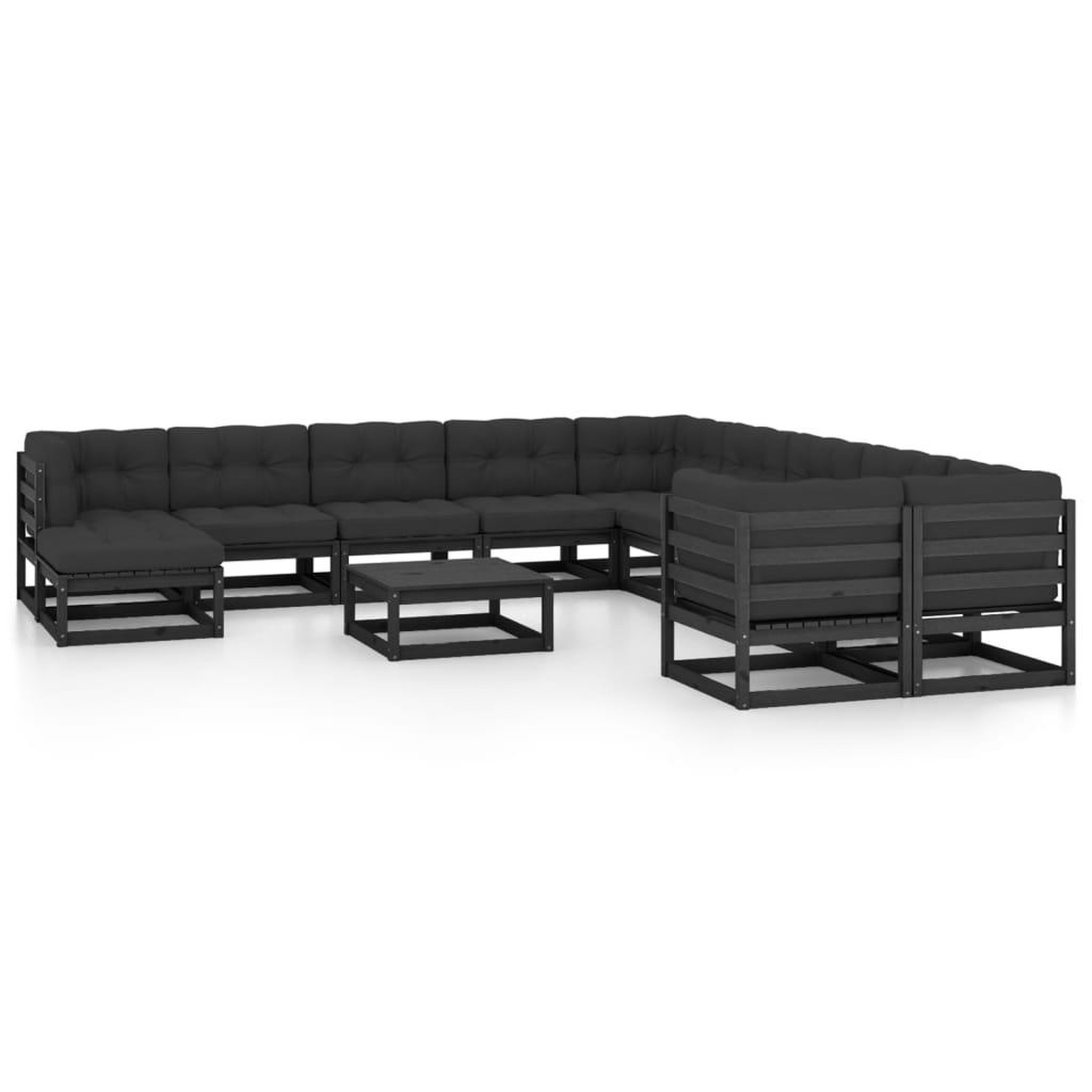 Voir la diapositive 1 : VIDAXL Salon de jardin 12 pcs avec coussins Noir Bois de pin massif