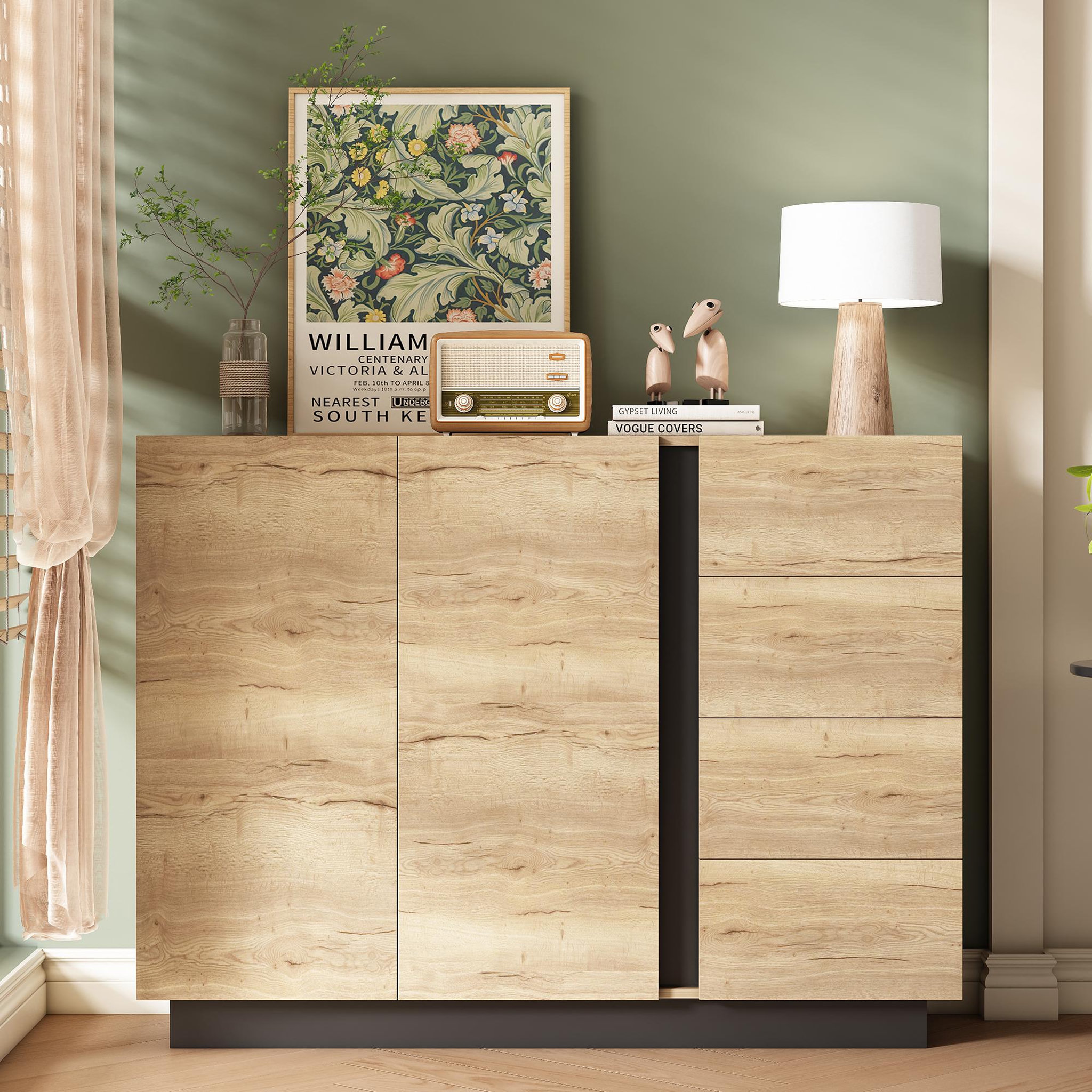 Voir la diapositive 2 : MERAX Buffet 2 porte(s) 4 tiroir(s) - 110 cm naturel panneau de particules