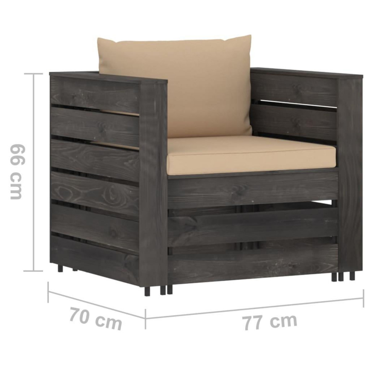 VIDAXL Salon de jardin 2 pcs avec coussins Bois impregne de gris