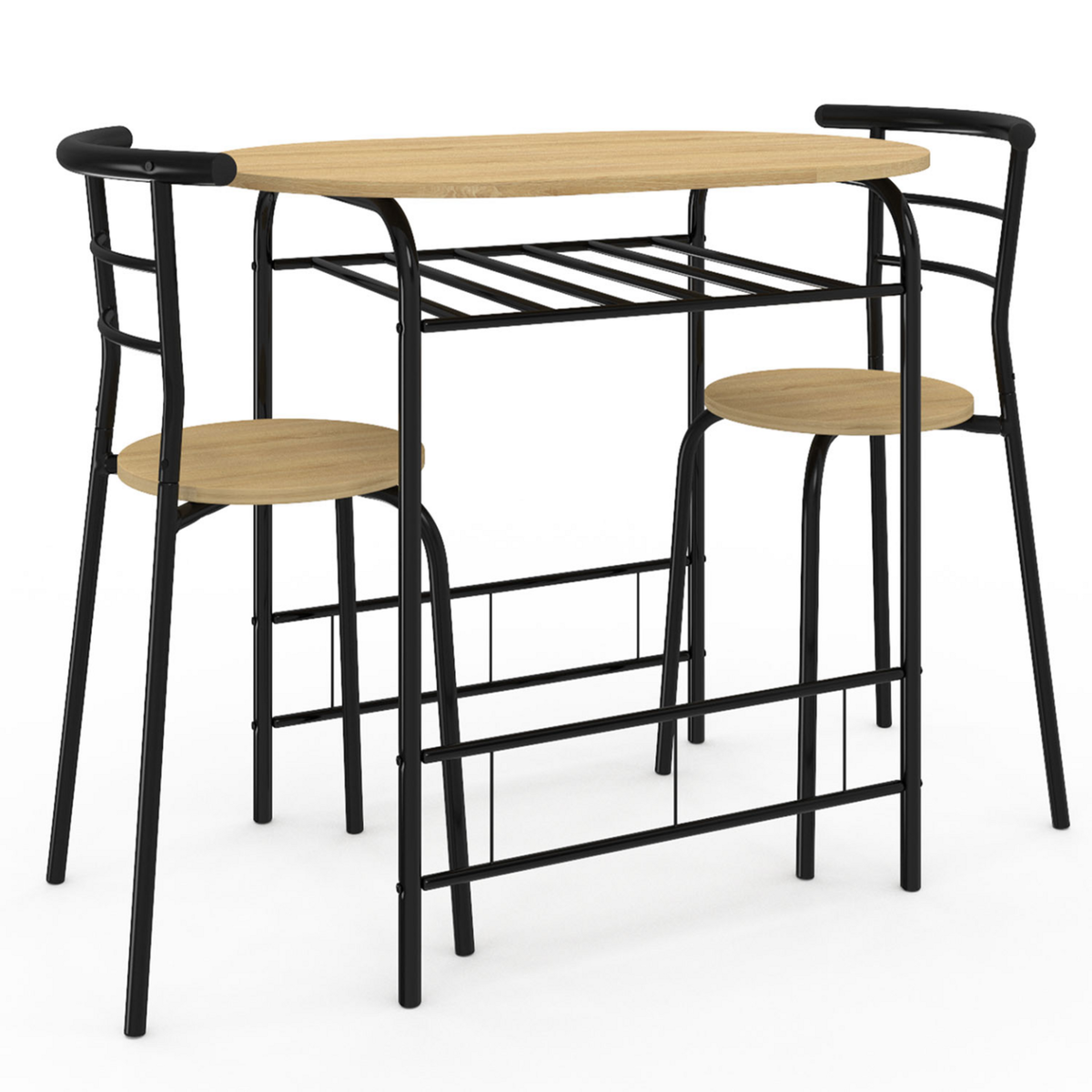 ID MARKET Ensemble table LYNETH  2 personnes + 2 chaises bois et métal noir
