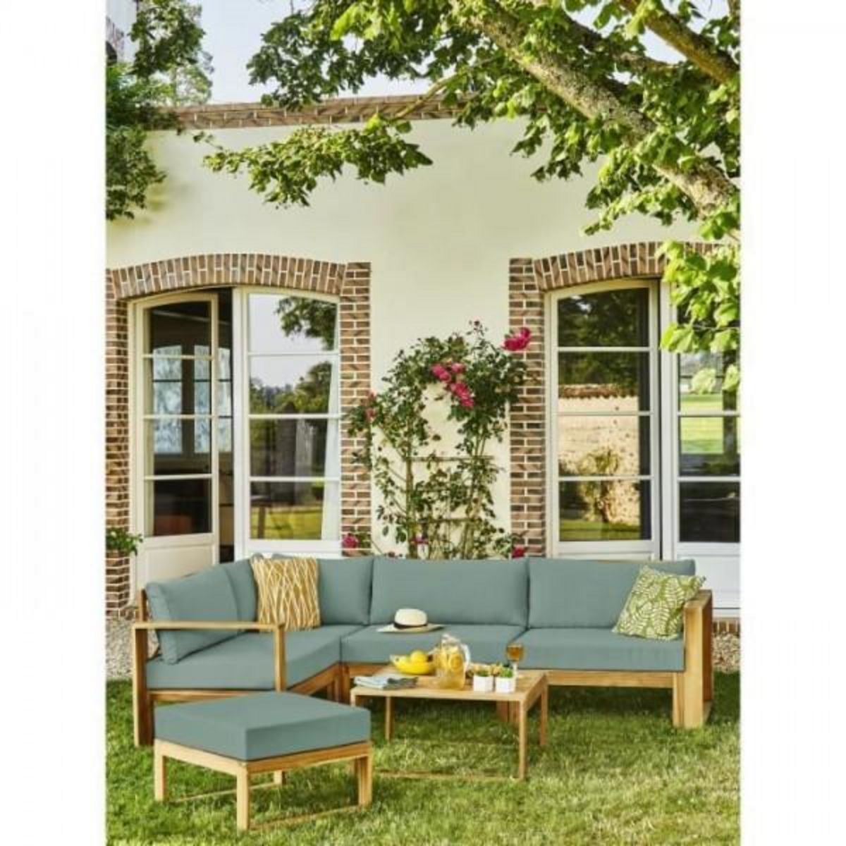 BOCARNEA Salon de jardin en bois d'Acacia FSC - 6 personnes - Levata - Vert d'eau