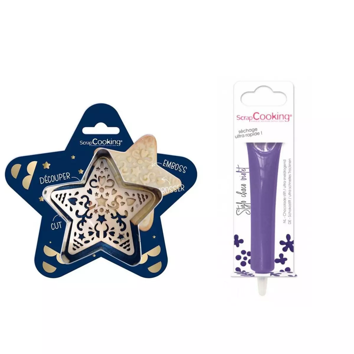 SCRAPCOOKING Kit pour biscuit en relief Étoile + Stylo au chocolat violet