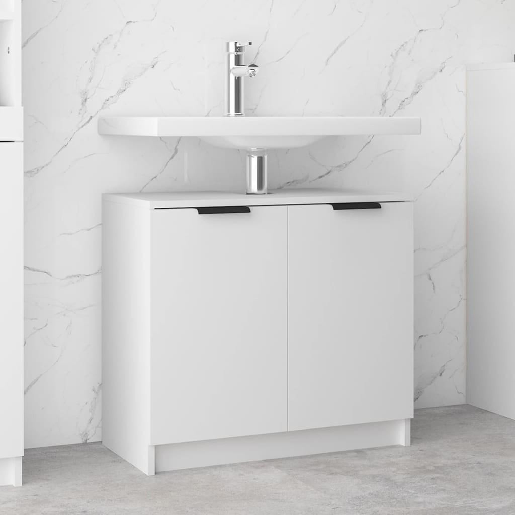 Voir la diapositive 1 : VIDAXL Armoire salle de bain Blanc 64,5x33,5x59 cm Bois d'ingenierie