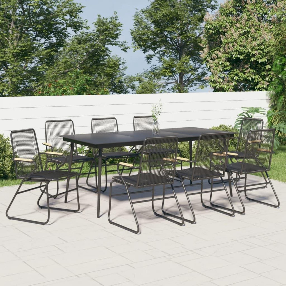 VIDAXL Ensemble a manger de jardin 9 pcs noir rotin PVC