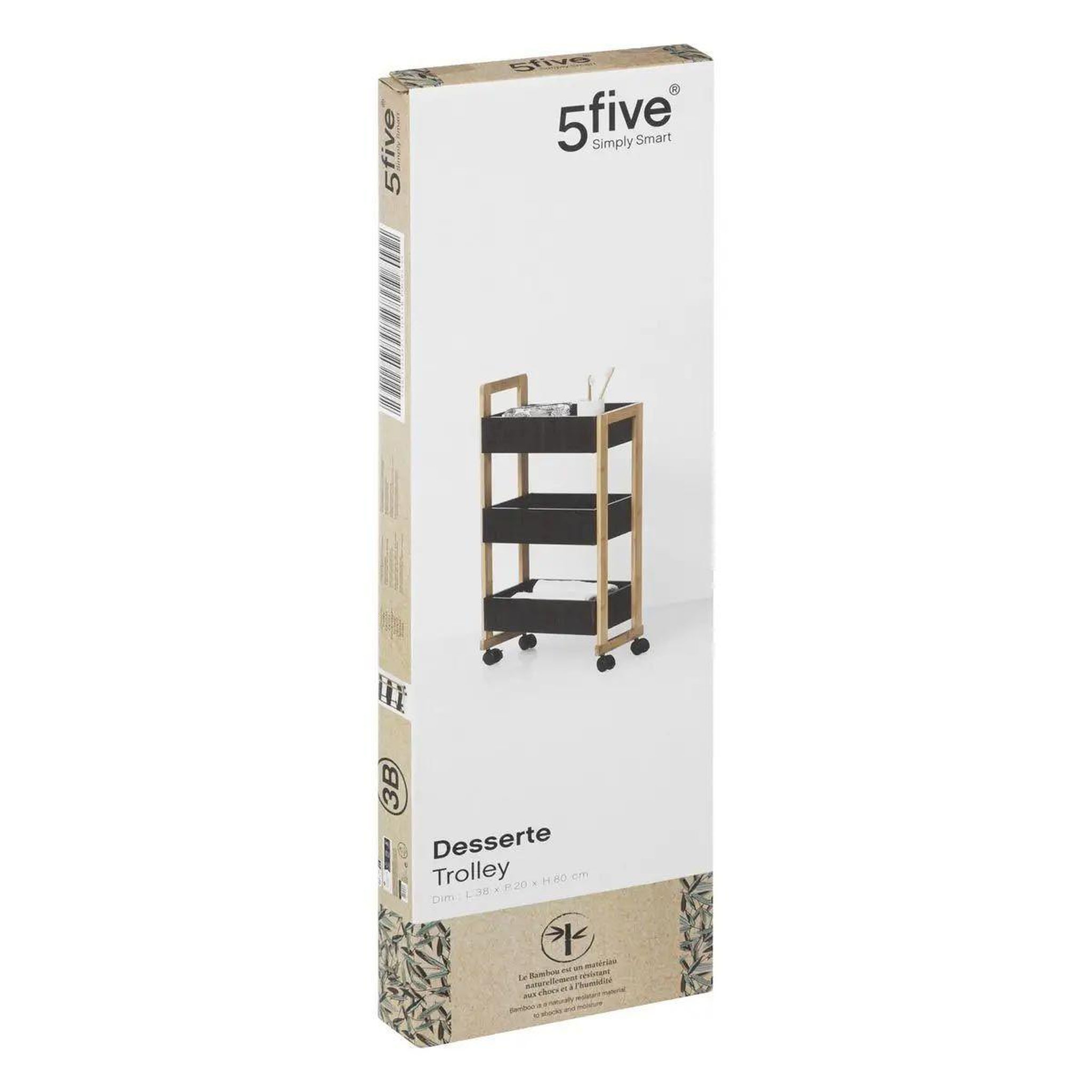 Voir la diapositive 4 : FIVE Desserte 3 niveaux en bambou  natureo  80cm noir
