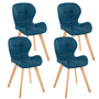Voir la diapositive 1 : ID MARKET Lot de 4 chaises ROBINE en tissu bleu canard pour salle à manger