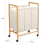 Voir la diapositive 5 : ID MARKET Panier à linge 3 compartiments bambou RITA tissu écru avec roulettes