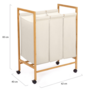 Voir la diapositive 5 : ID MARKET Panier à linge 3 compartiments bambou RITA tissu écru avec roulettes