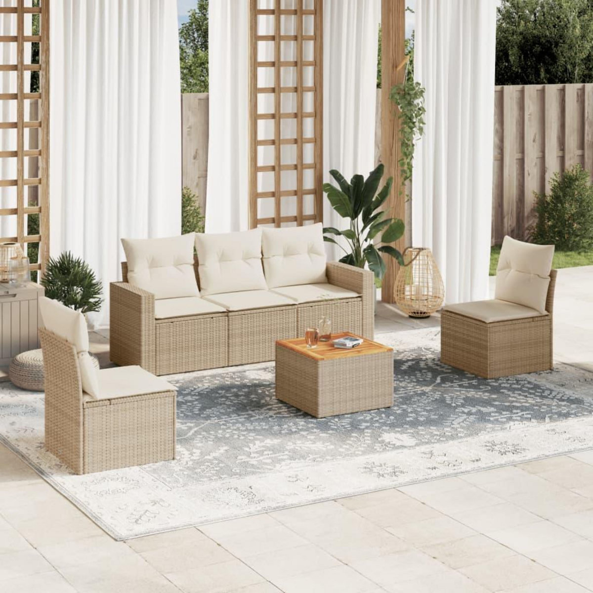 VIDAXL Salon de jardin avec coussins 6 pcs beige resine tressee
