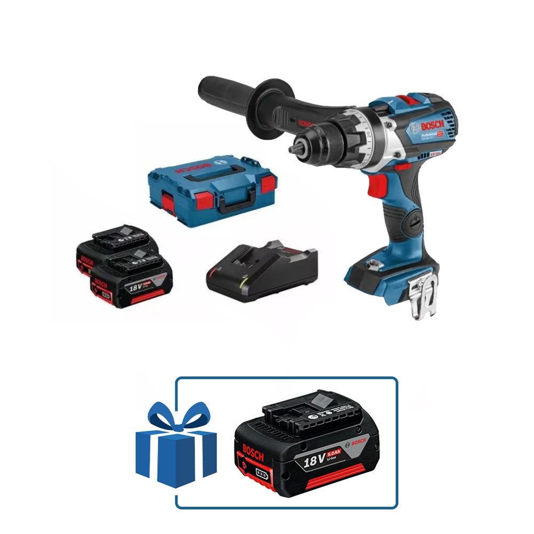Bosch Professional Perceuse-visseuse gsr 18v-110 c 110nm 18v + 3 batteries 5ah + 1 chargeur rapide + coffret l-boxx