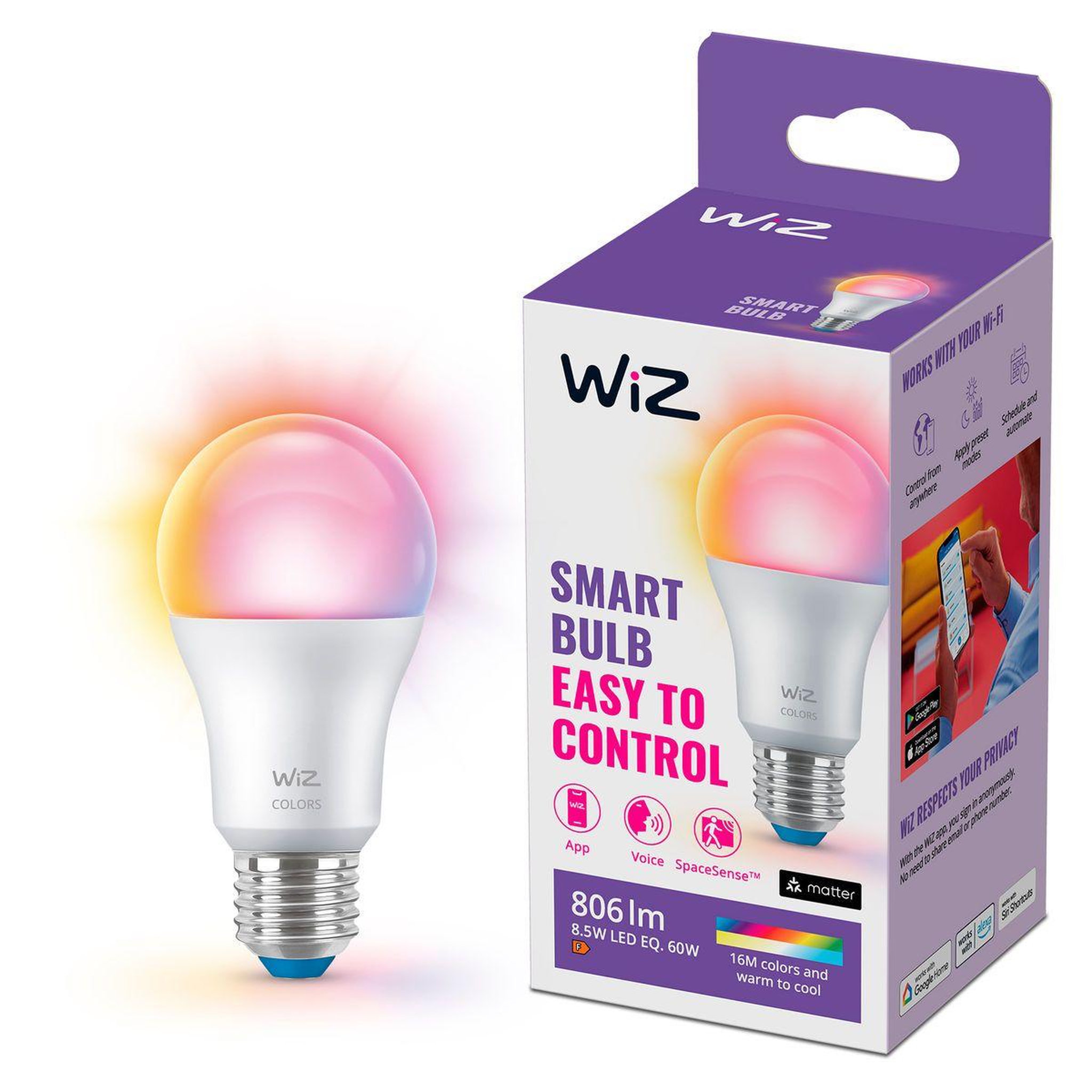 WIZ Ampoule led connectée e27 couleur 60w