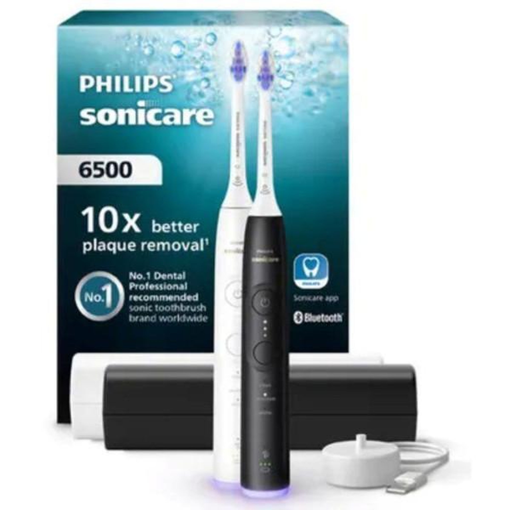 Philips Brosse a dent electrique brosse à dents électrique sonique double manche - philips - hx7419/01 - série 6500 - blanc et noir - bluetooth