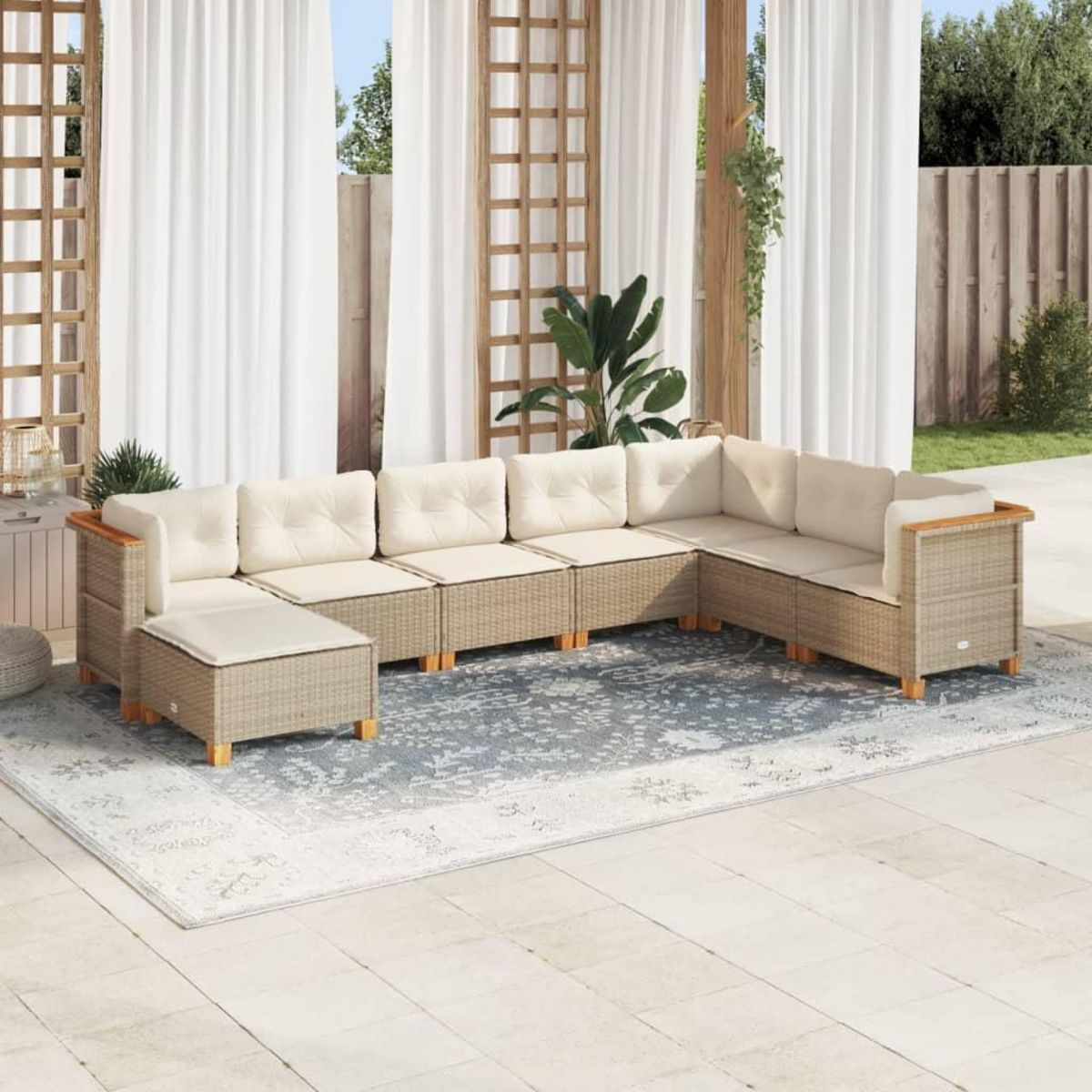 VIDAXL Salon de jardin avec coussins 8 pcs beige resine tressee