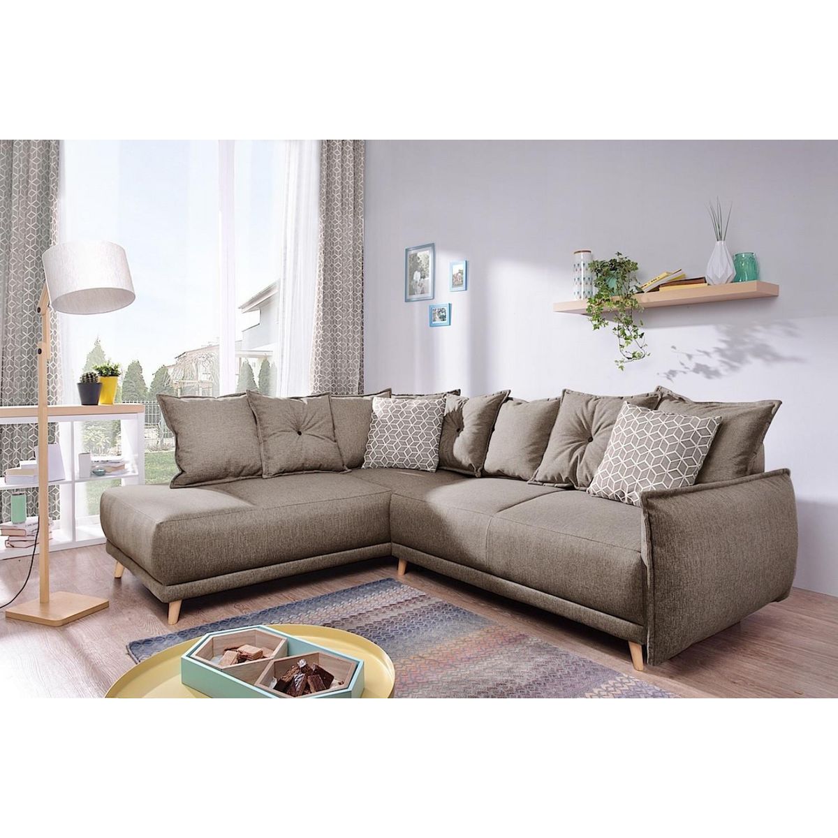 BEST MOBILIER Lena - canapé d'angle gauche convertible - 5 places - latte - style scandinave - café latte