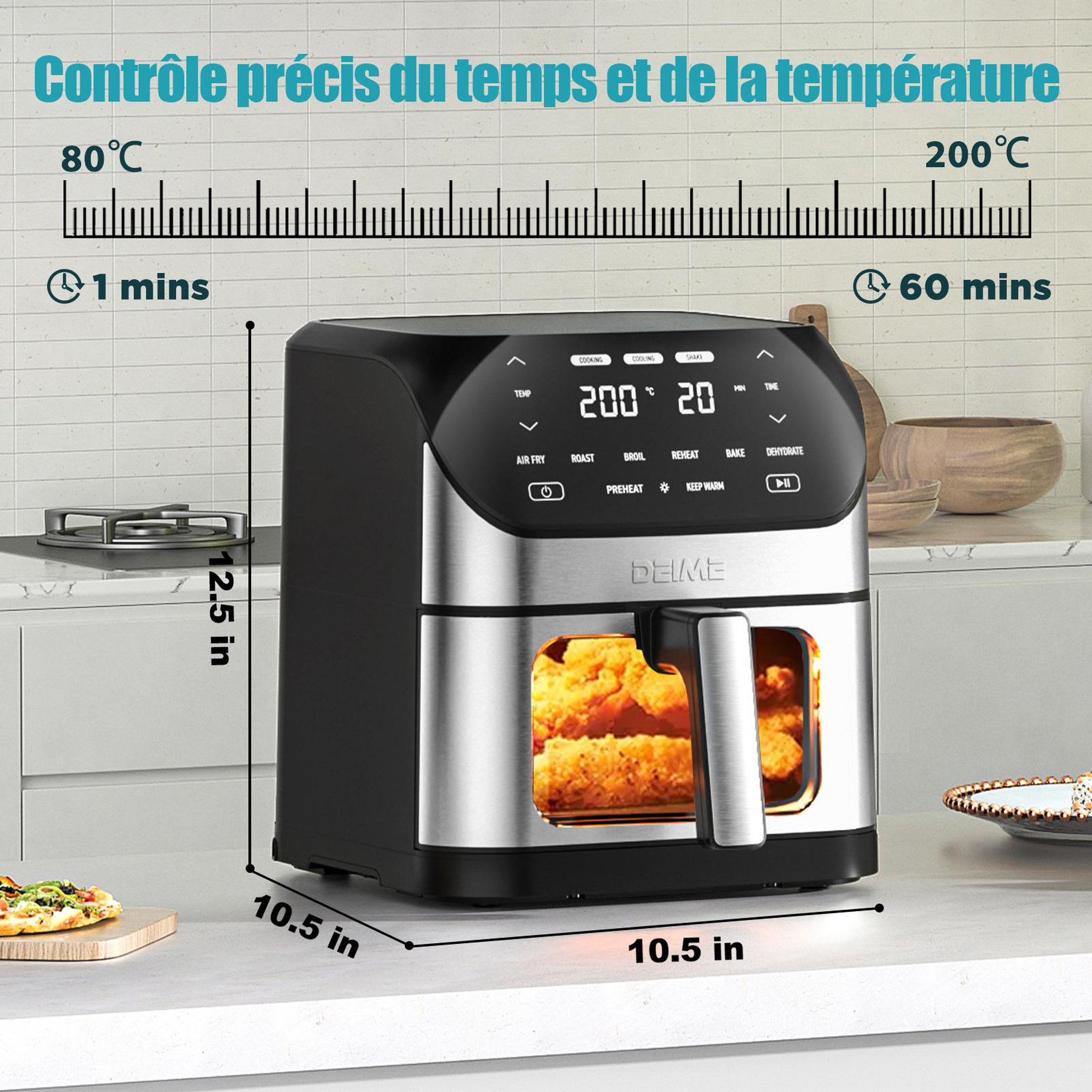 Voir la diapositive 2 : DEIME DEIME - Airfryer 7 l 1800 w 10 programmes écran tactile – noir