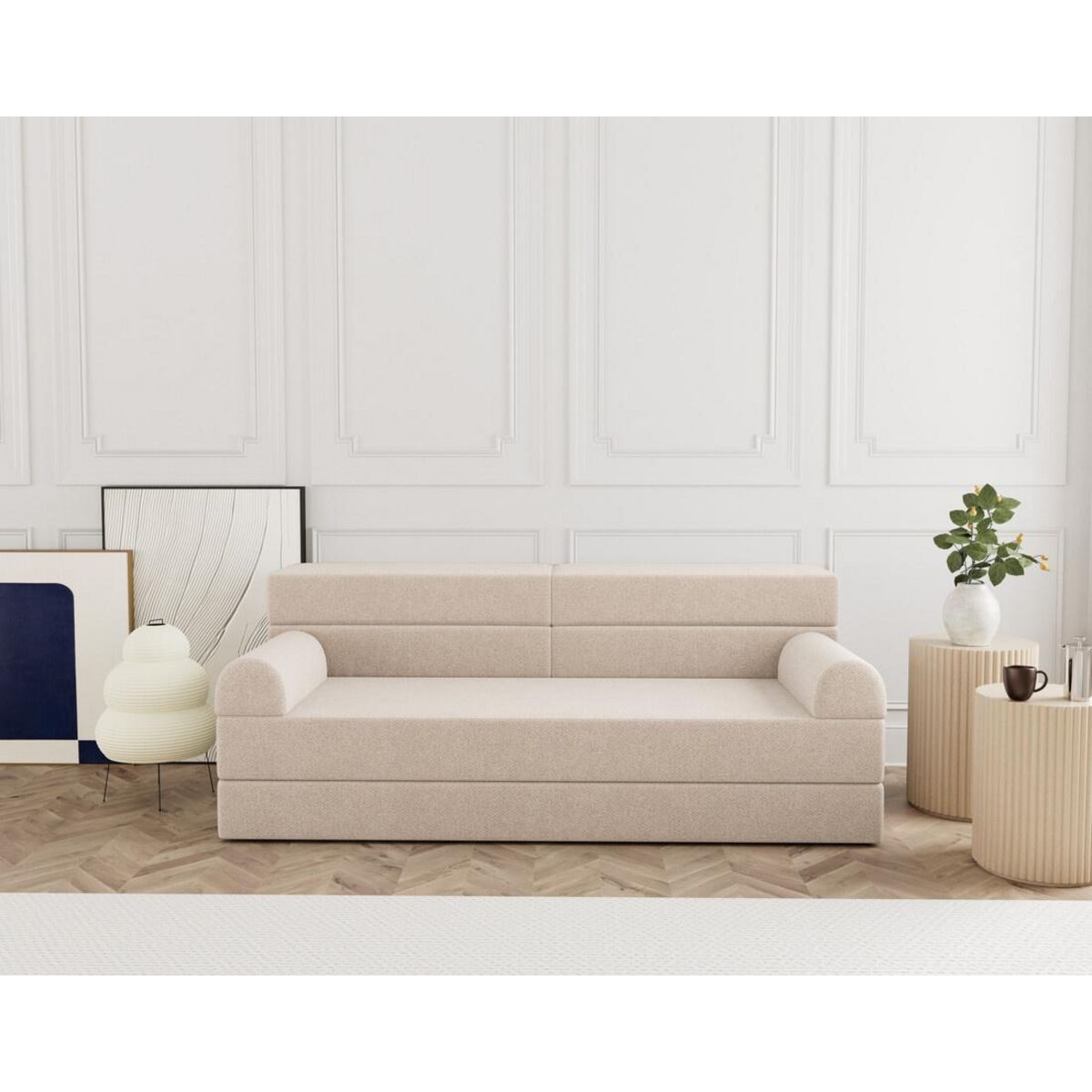 LISA DESIGN Astral - canapé 3 places convertible en velours texturé