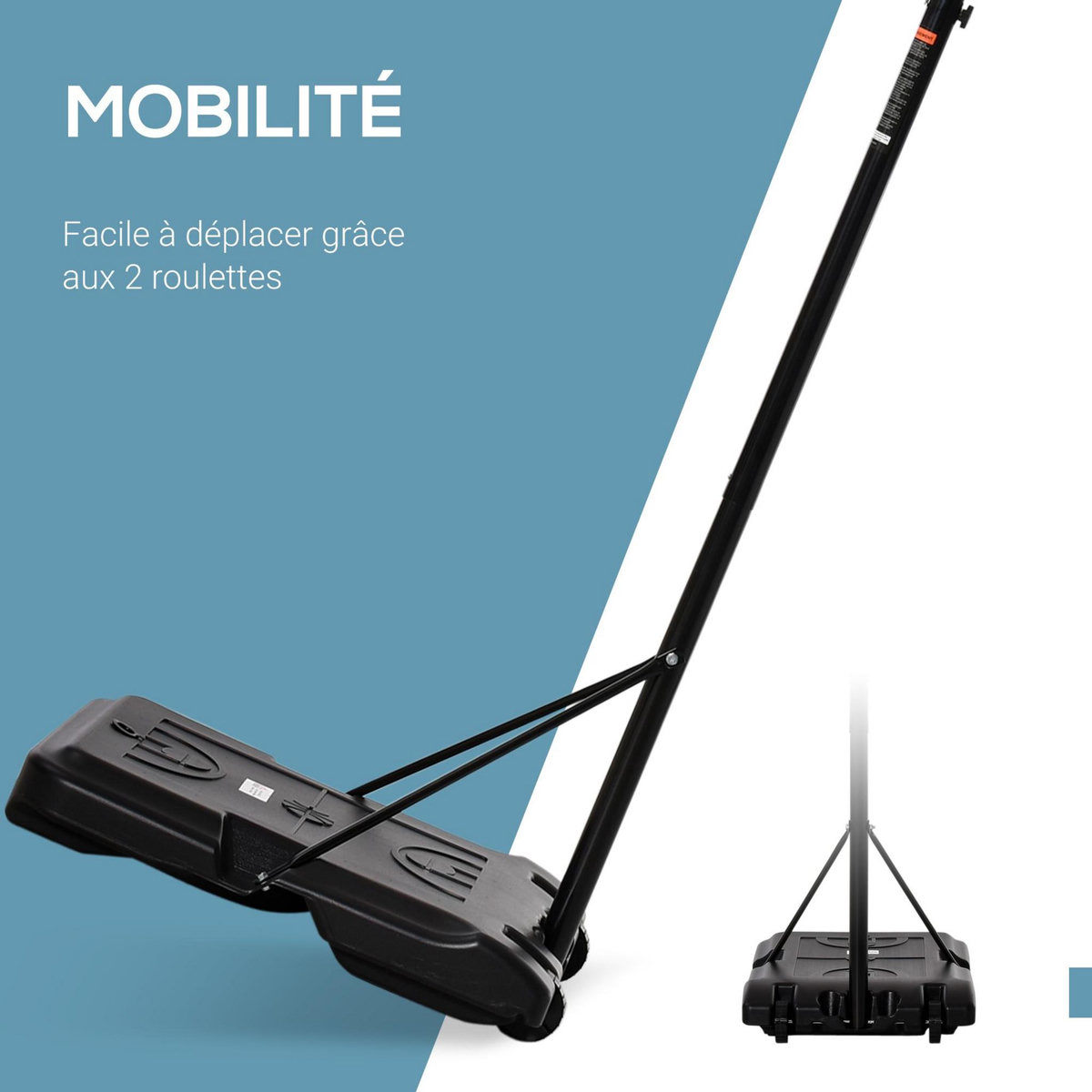 HOMCOM Panier de Basket-Ball sur pied avec poteau panneau, base de lestage sur roulettes hauteur réglable 2,1 - 2,5 m noir blanc