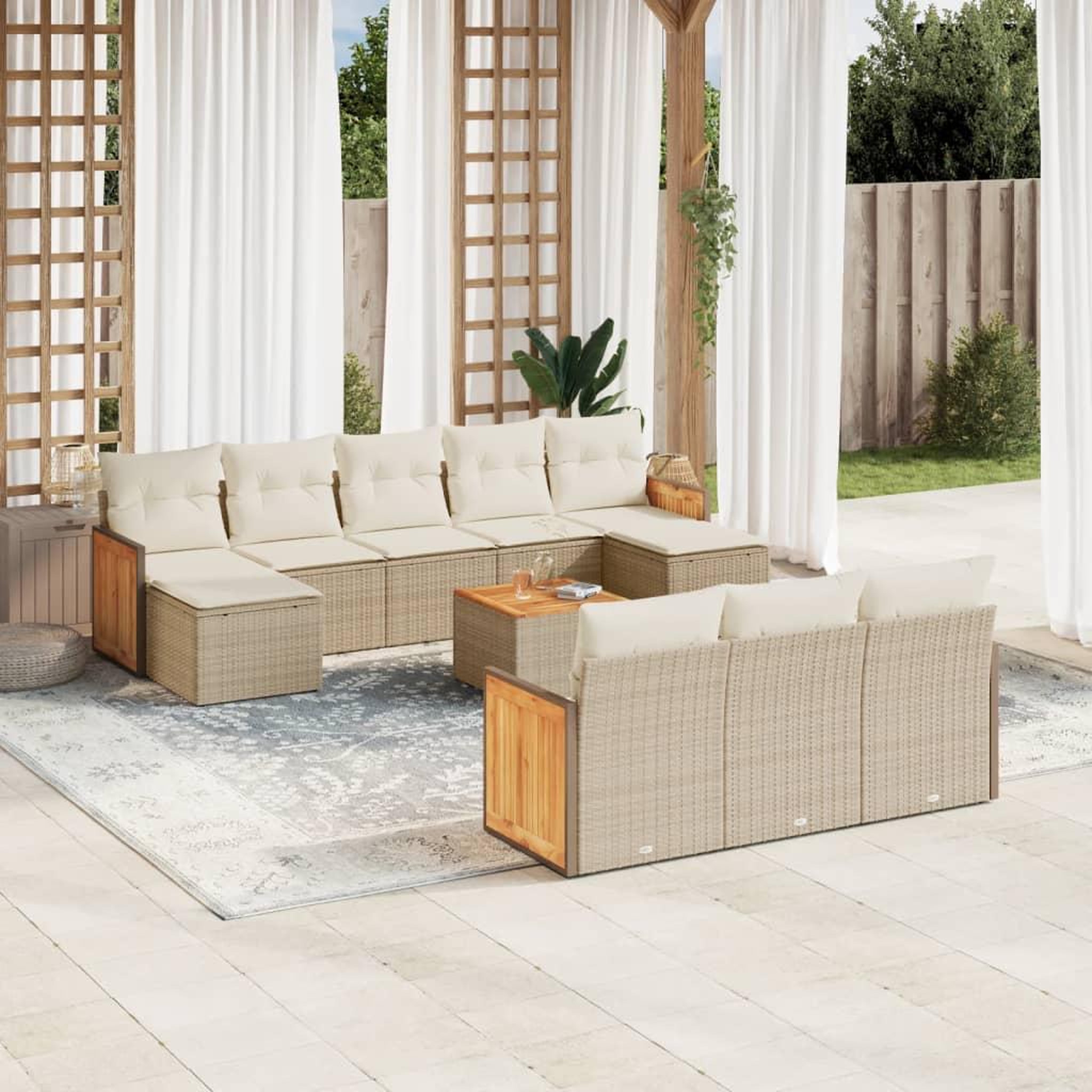 VIDAXL Salon de jardin 11 pcs avec coussins beige resine tressee