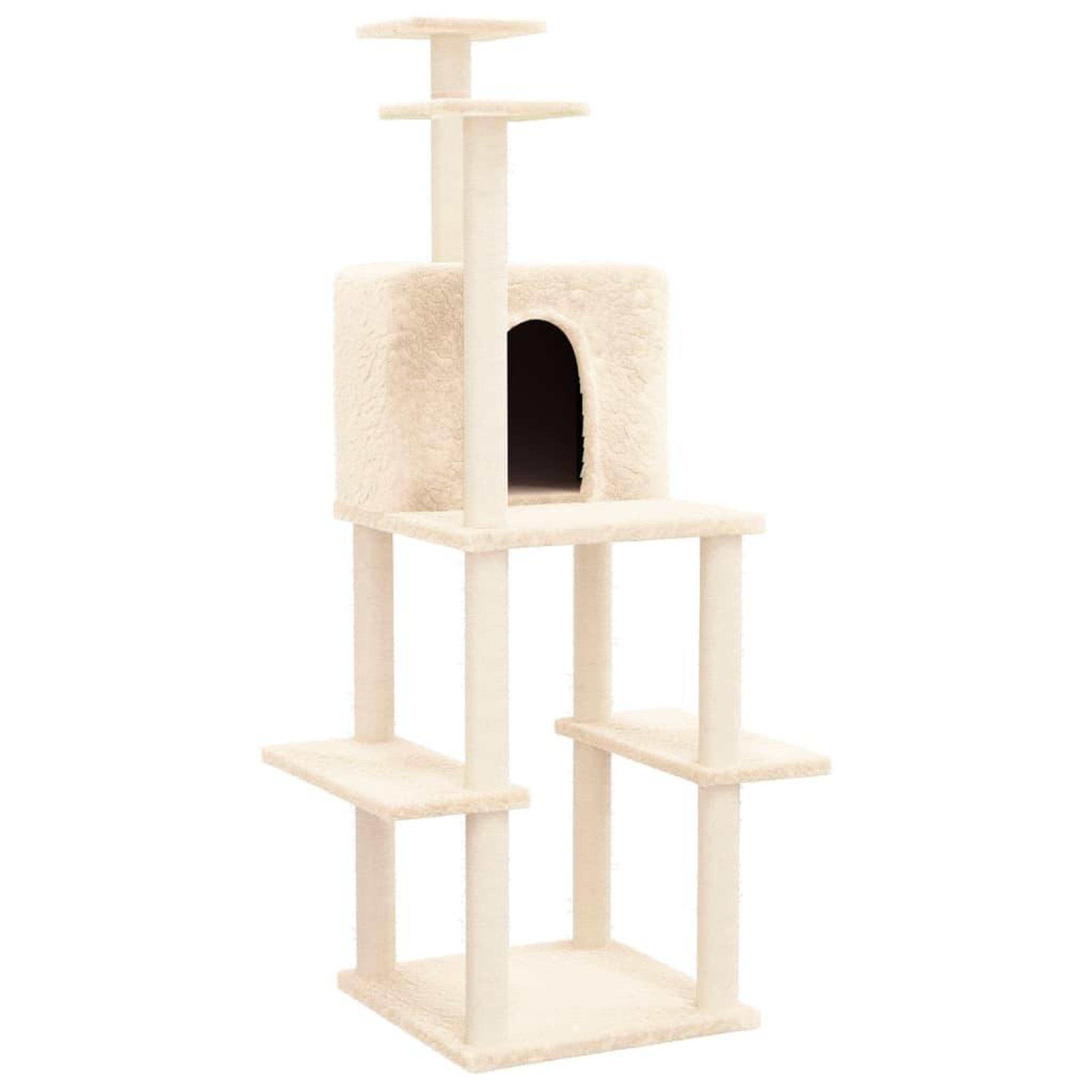 Voir la diapositive 2 : VIDAXL Arbre a chat avec griffoirs en sisal Creme 144,5 cm